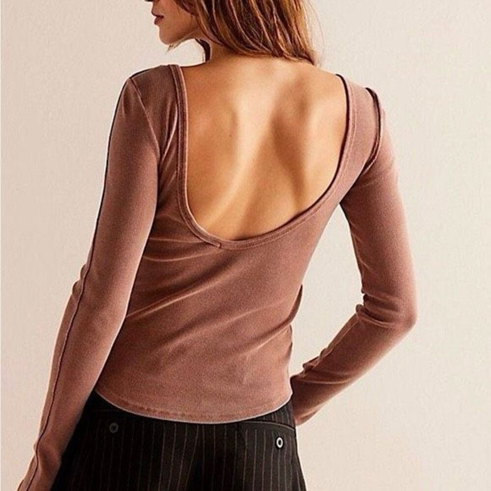 Free People We The Free Unapologetic Long Sleeve Ribbed Tee rusty red S NEW